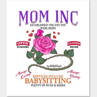 Mom Inc Services Include Babysitting Funny Mothers Day Novelty Gift Posters and Art